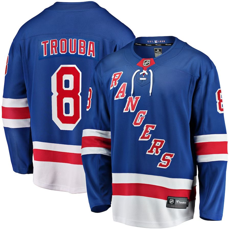 Men New York Rangers #8 Jacob Trouba Fanatics Branded Blue Home Breakaway NHL Jersey